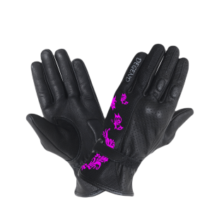 Guantes Butterfly de cuero perforado verano negro/violeta mujer (Lady)